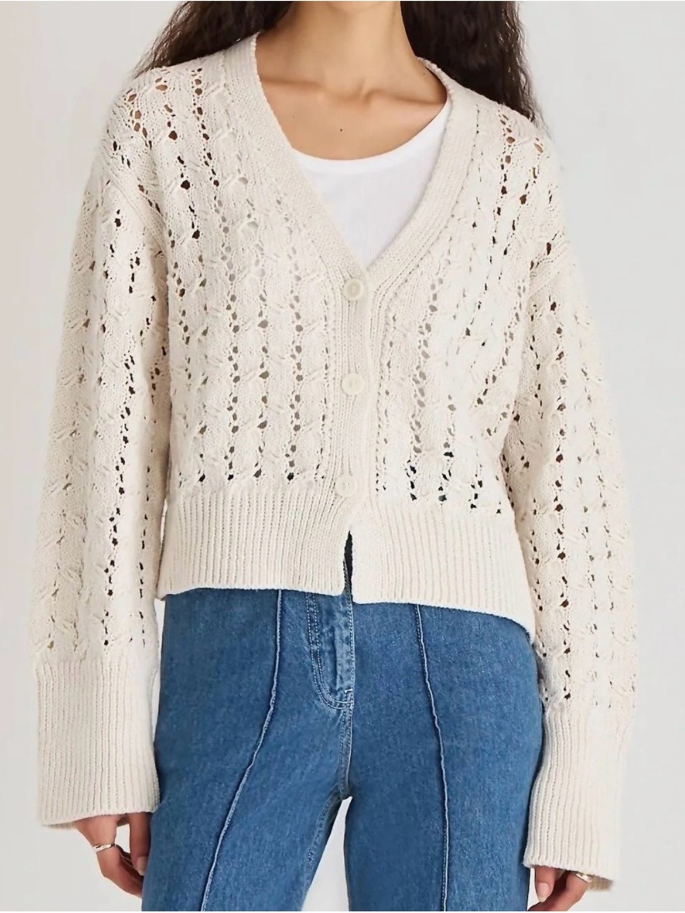 Merlette Cream Openwork Button-Front Cardigan - Picture 4 of 6